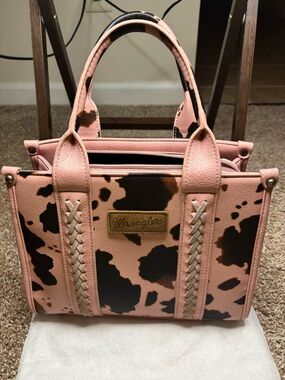 Wrangler Pink Cow-Print Tote with Braided Straps